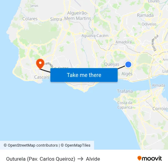 Outurela (Pav. Carlos Queiroz) to Alvide map