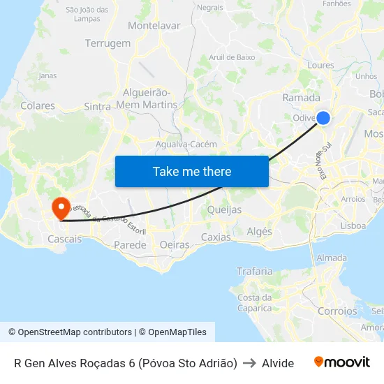R Gen Alves Roçadas 6 (Póvoa Sto Adrião) to Alvide map