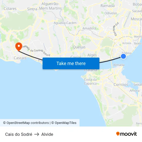 Cais do Sodré to Alvide map