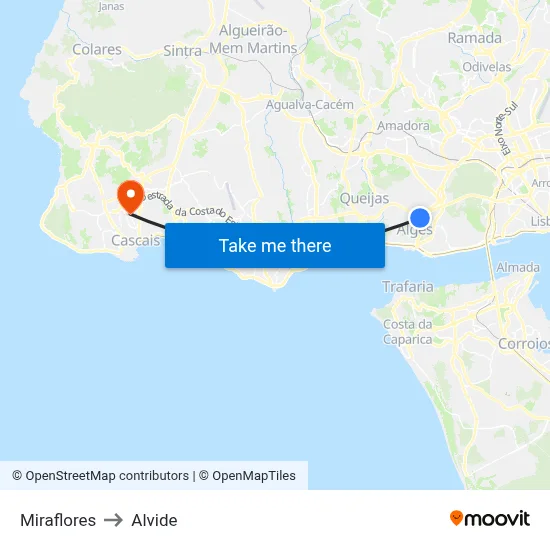Miraflores to Alvide map