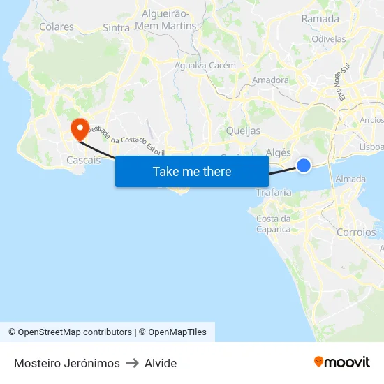 Mosteiro Jerónimos to Alvide map