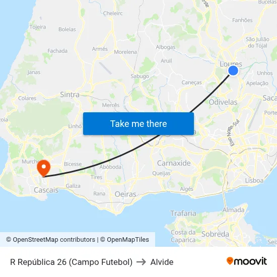 R República 26 (Campo Futebol) to Alvide map
