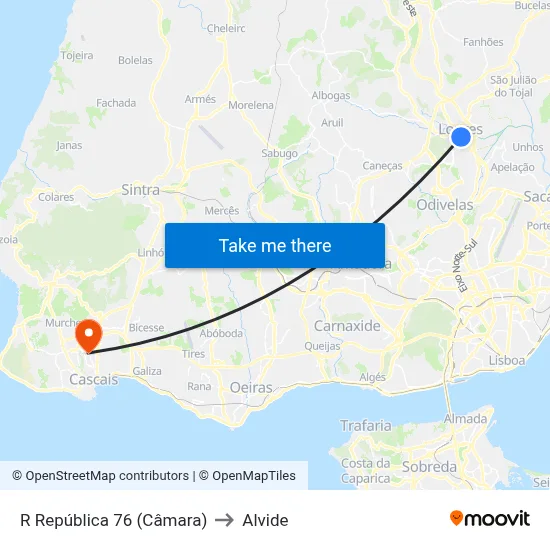 R República 76 (Câmara) to Alvide map