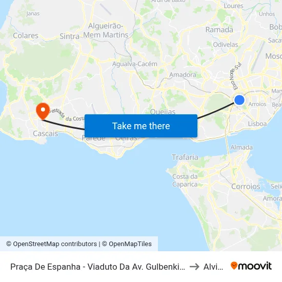 Praça De Espanha - Viaduto Da Av. Gulbenkian to Alvide map