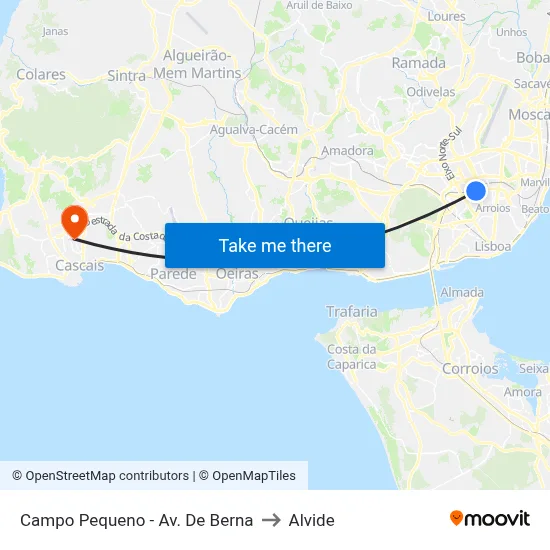 Campo Pequeno - Av. De Berna to Alvide map