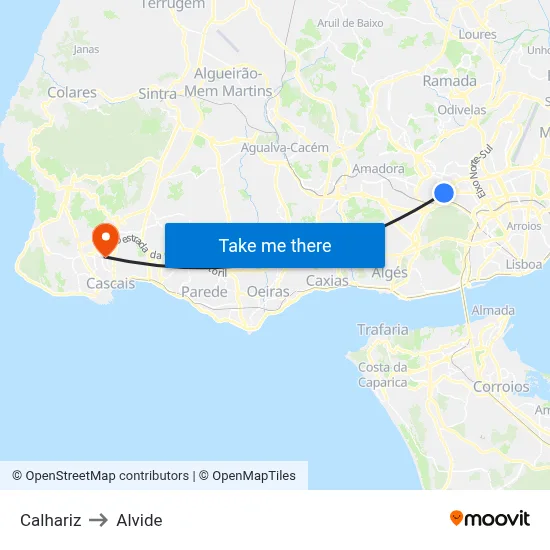 Calhariz to Alvide map