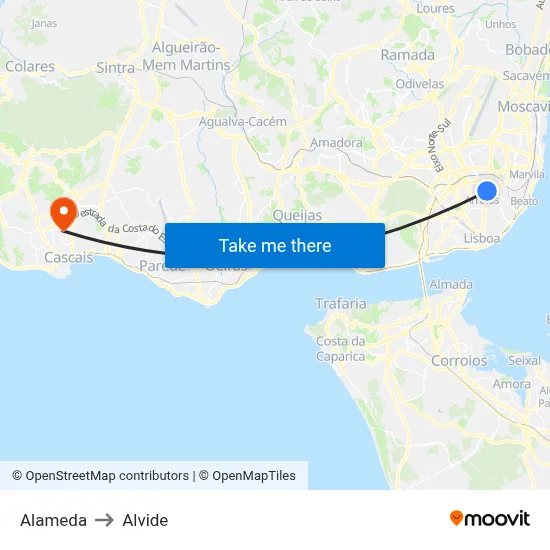 Alameda to Alvide map