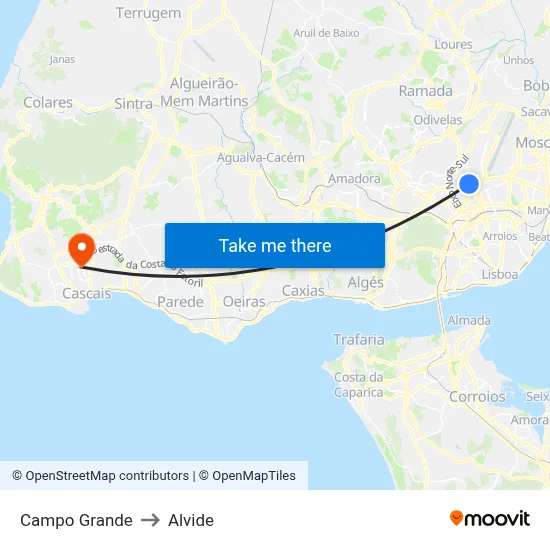 Campo Grande to Alvide map