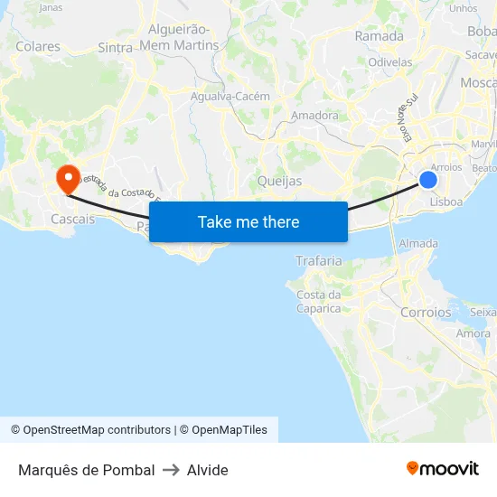Marquês de Pombal to Alvide map