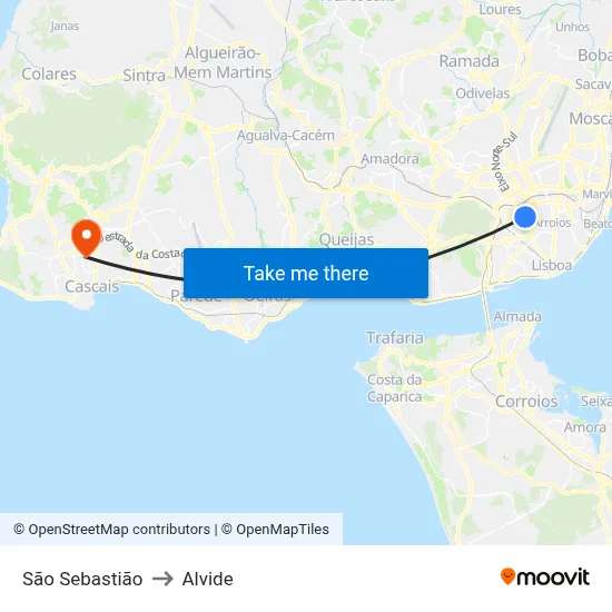 São Sebastião to Alvide map