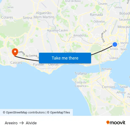 Areeiro to Alvide map