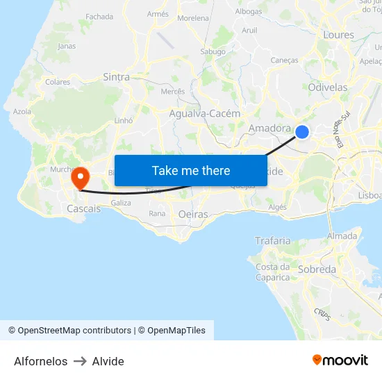 Alfornelos to Alvide map