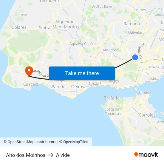 Alto dos Moinhos to Alvide map