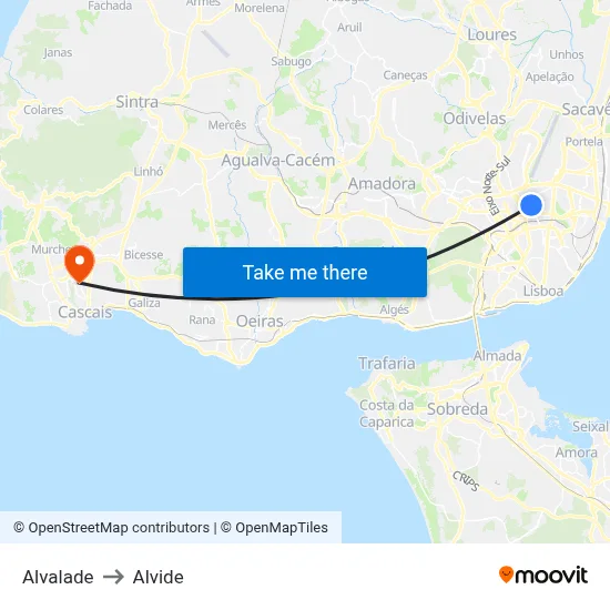 Alvalade to Alvide map