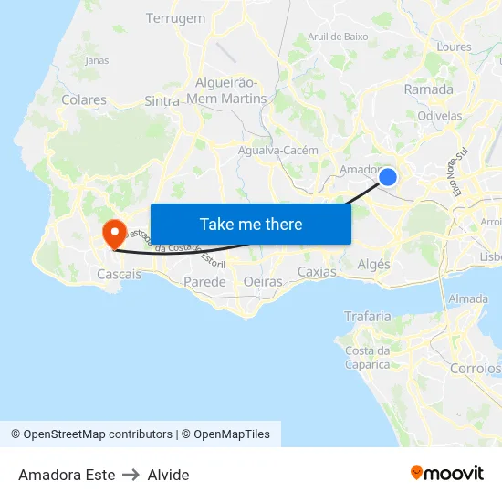 Amadora Este to Alvide map