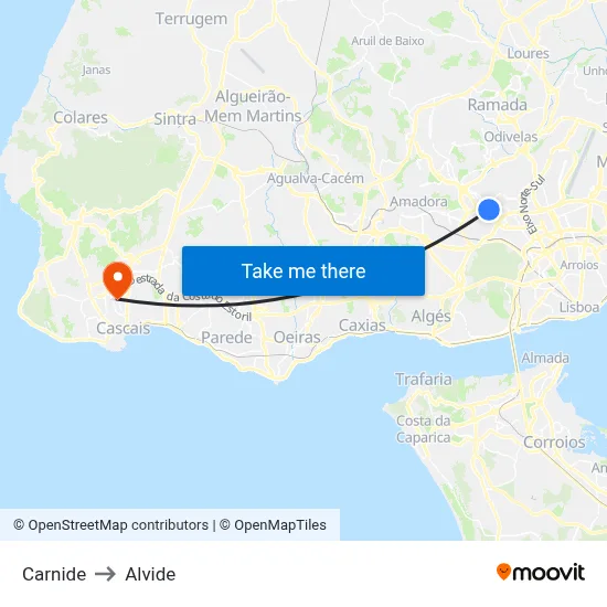 Carnide to Alvide map