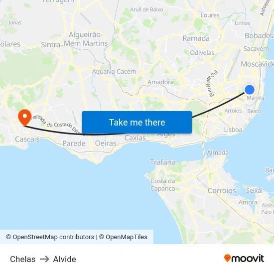 Chelas to Alvide map