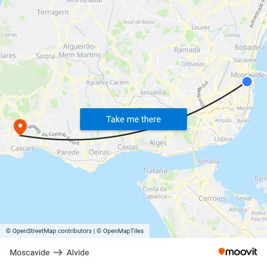 Moscavide to Alvide map