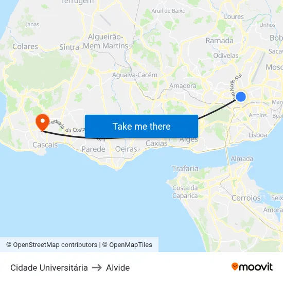 Cidade Universitária to Alvide map