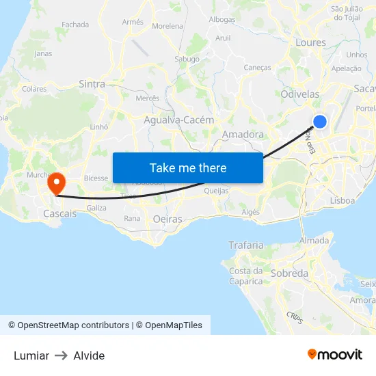 Lumiar to Alvide map