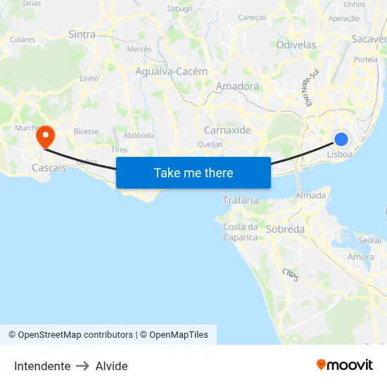 Intendente to Alvide map