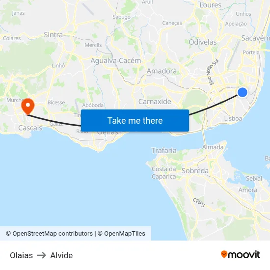 Olaias to Alvide map