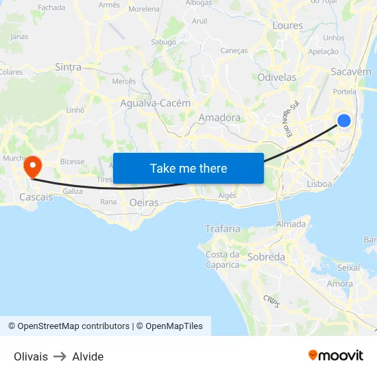 Olivais to Alvide map