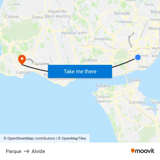 Parque to Alvide map