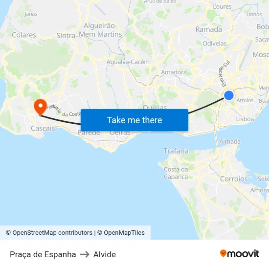 Praça de Espanha to Alvide map