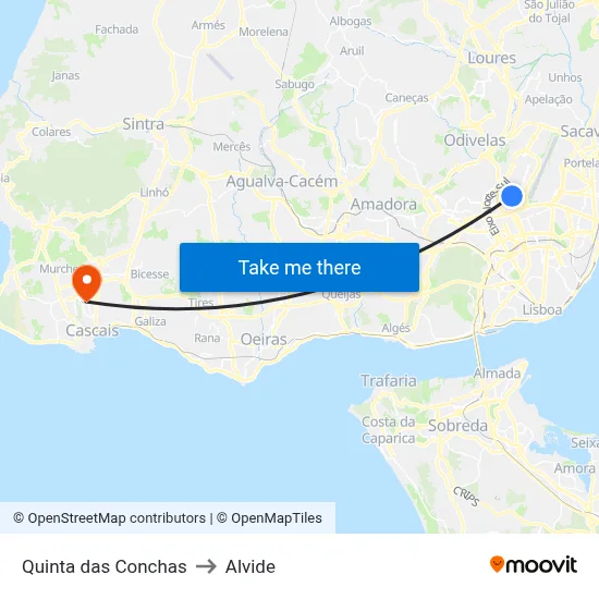 Quinta das Conchas to Alvide map