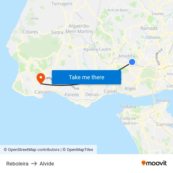 Reboleira to Alvide map