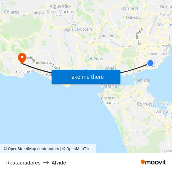 Restauradores to Alvide map