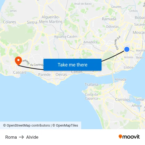 Roma to Alvide map