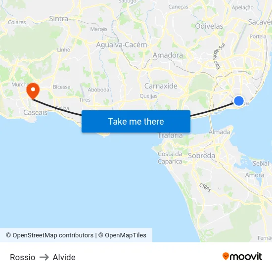 Rossio to Alvide map