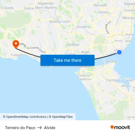 Terreiro do Paço to Alvide map