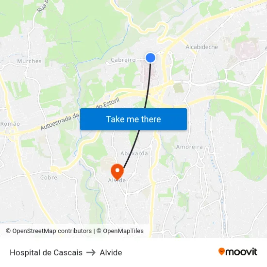 Hospital de Cascais to Alvide map