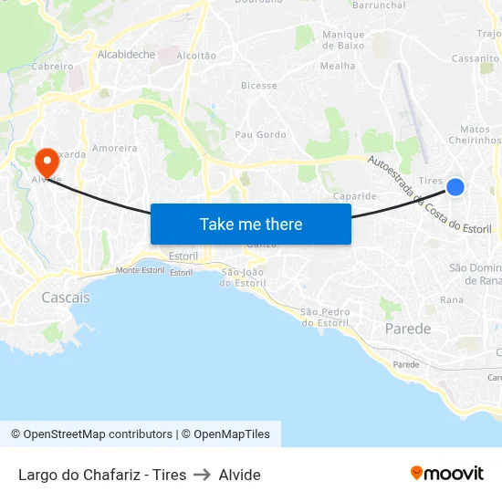 Largo do Chafariz - Tires to Alvide map