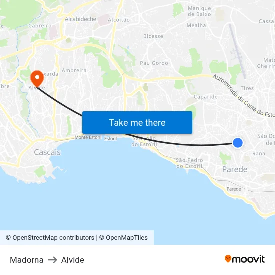 Madorna to Alvide map