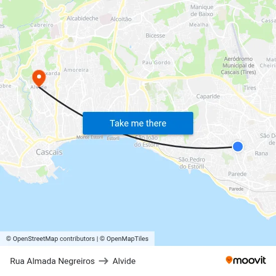 Rua Almada Negreiros to Alvide map