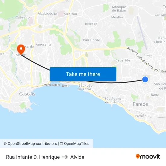 Rua Infante D. Henrique to Alvide map