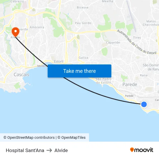 Hospital Sant'Ana to Alvide map