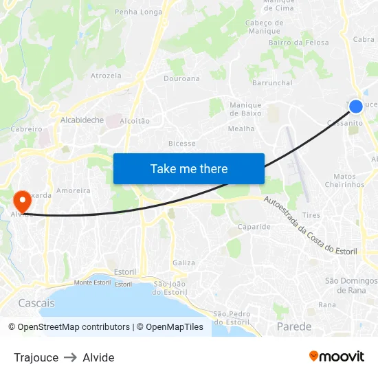 Trajouce to Alvide map