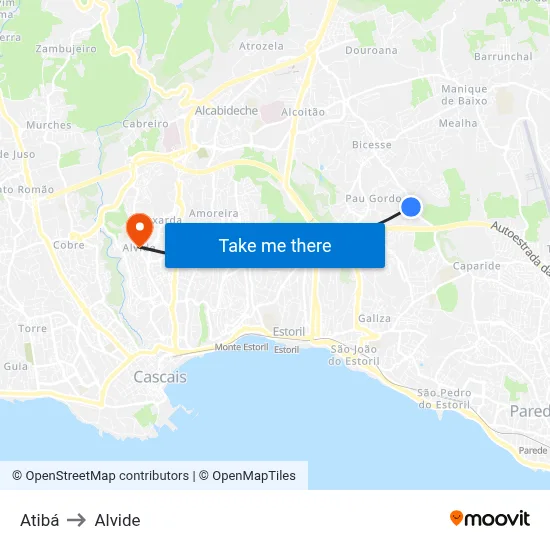 Atibá to Alvide map
