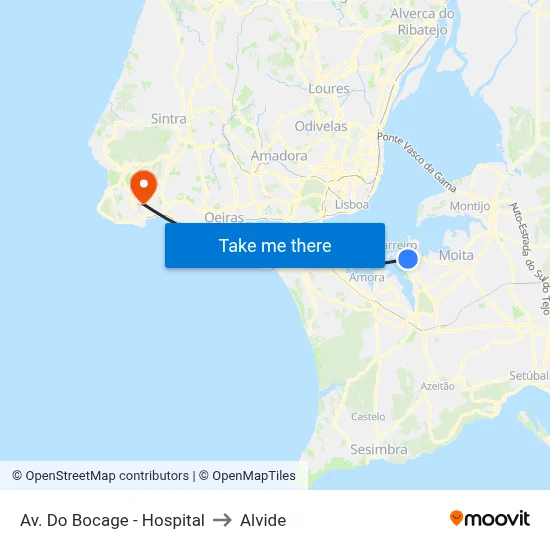 Av. Do Bocage - Hospital to Alvide map