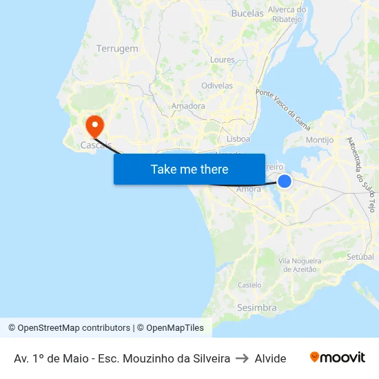 Av. 1º de Maio - Esc. Mouzinho da Silveira to Alvide map