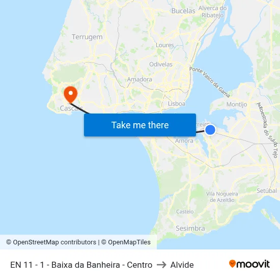 EN 11 - 1 - Baixa da Banheira - Centro to Alvide map