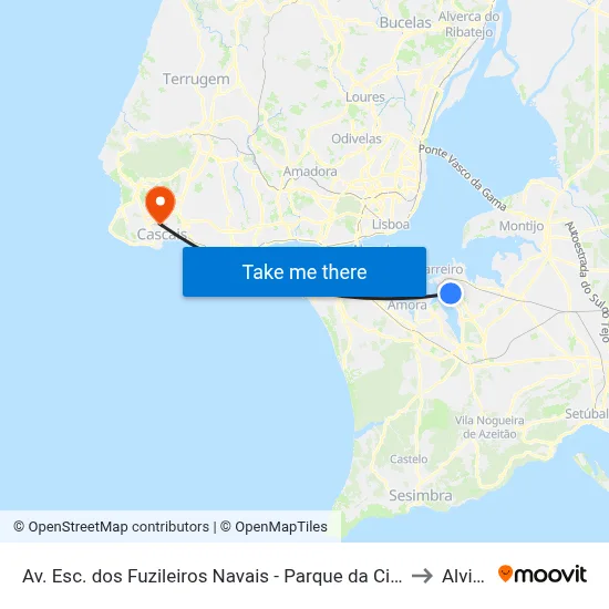 Av. Esc. dos Fuzileiros Navais - Parque da Cidade to Alvide map