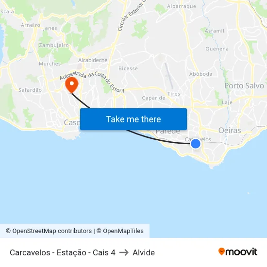 Carcavelos - Estação - Cais 4 to Alvide map