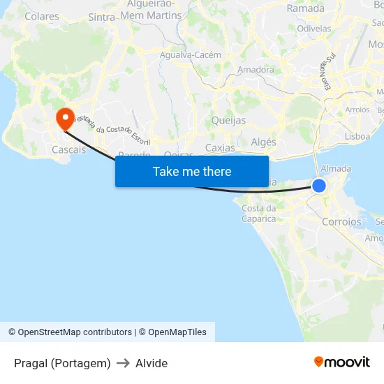 Pragal (Portagem) to Alvide map