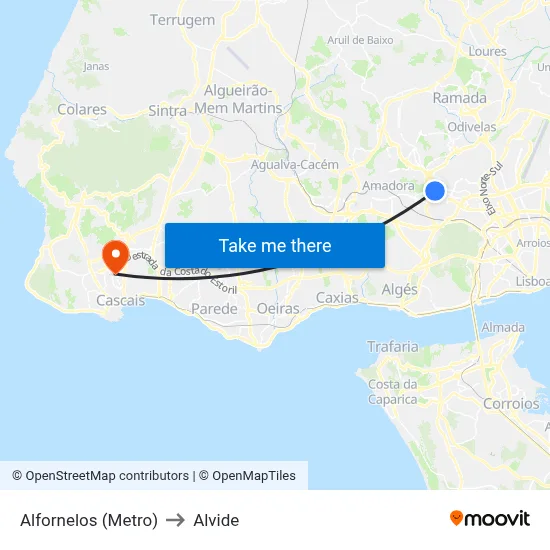 Alfornelos (Metro) to Alvide map